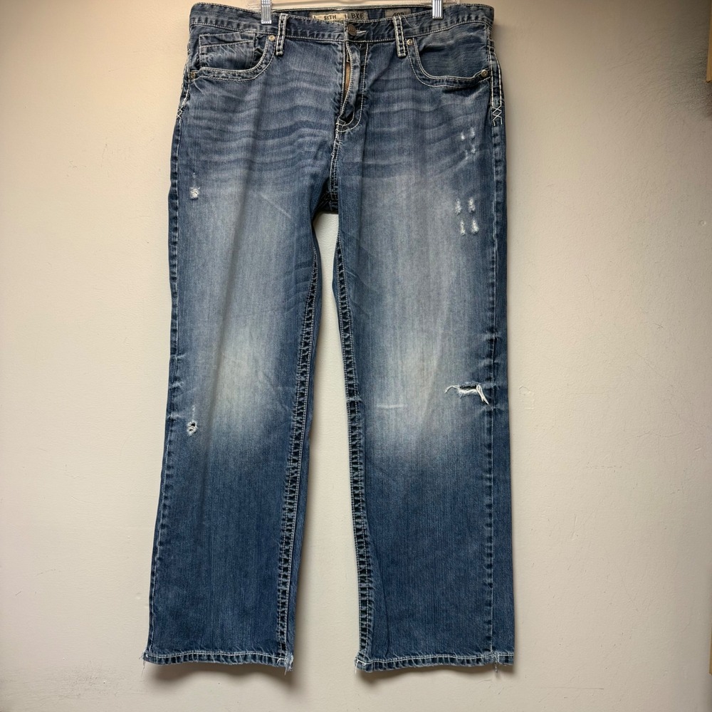 BKE Seth Jeans Mens 40R Blue Good Distressed Relaxed Straight Denim 13392